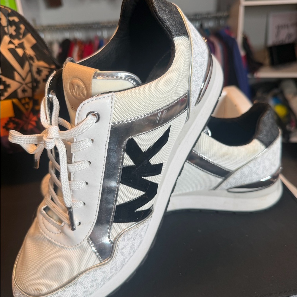 Michael Kors White and Silver Sneakers